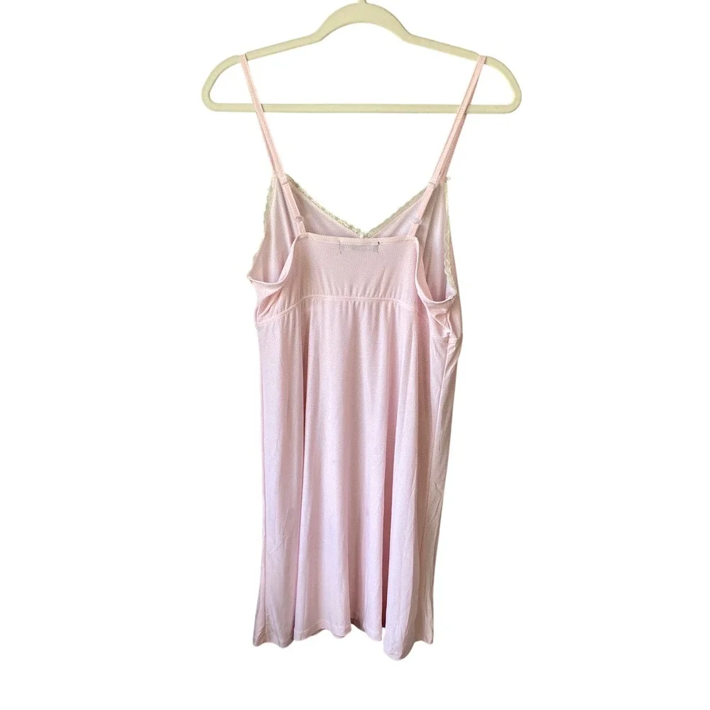 Rene Rofe Pink Polka Dot Lace Trim Chemise Nightgown Adjustable Straps Small‎